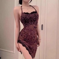 leopard pyjamas sleepsuit muji pyjamas 2024 cetakan leopard seksi baru membuka beg renda pinggul baj