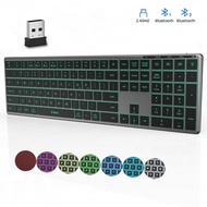 Alloy Full Size Wireless Keyboard BacKlight LED Bluetooth & USB Keyboard for Windows Mac IOS Recharg