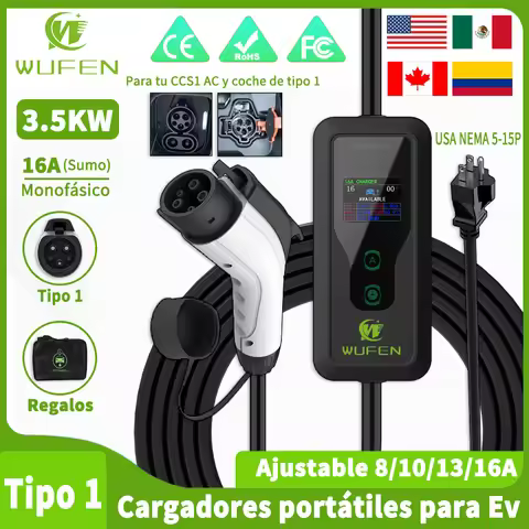WUFEN Portable EV J1772 Charger 3.5kw Adjustable 8/10/13/16A Charging Case Type 1 Car Charger 110v P