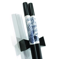 blue dragon and phoenix design | Ebony Wood Chopsticks and Holders Dining Set
