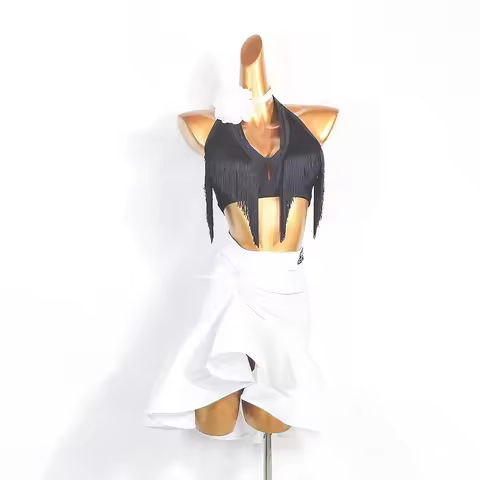 Tassel Short Tops Lotus Skirt Latin dance Dress Female Latino dancing Cloth Belly Tango Performance 