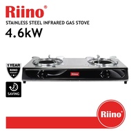 Riino Stainless Steel Infrared Gas Stove Battery-less with 2 Burner Stove BW2034