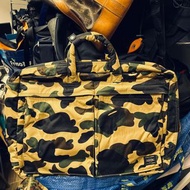 90% new Bape x Porter 3way briefcase shoulder bag backpack Yellow Camo 猿人xporter黃迷彩三用袋 公事包 斜揹袋 背囊 背包