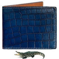 Navy Blue Alligator Leather Slim Bifold Wallet Men Hand Stitching Crocodile Belly Premium Thin Secur