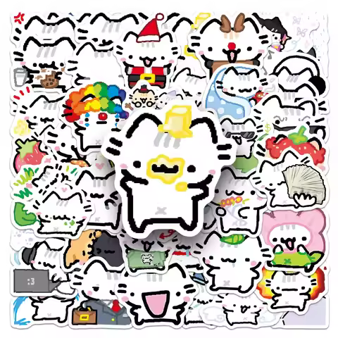 50 Pcs Cute Cat Stickers Kitten Pet Animal Cute Emoji Waterproof Vinyl Decals for Phone Laptop Journ