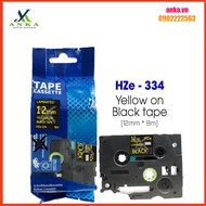 Hze-334 Printing Label (TZe-334, TZ2-334), 12mm X 8m, Gold Letters In Copper On Black Background