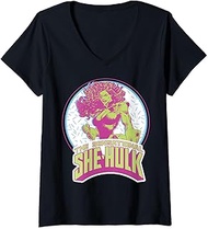 Womens Marvel The Sensational She-Hulk Retro Circle Portrait V-Neck T-Shirt