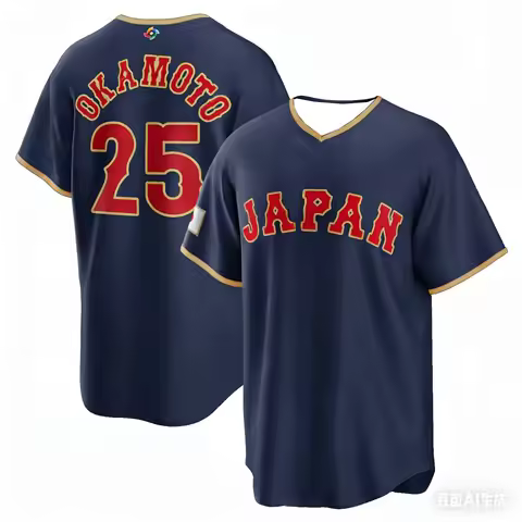 2026 New Japan Baseball Jersey Okamoto 25 Men's Navy WBC Baseball Shirt Short Sleeve Fan Version Spo