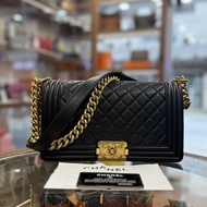 90%New Used Boy Chanel 25 Lambskin 黑色羊皮復古金扣 #香奈兒Leboy