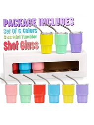 6Pcs/1Pc 3oz Portable Mini Tumbler Cup With Straw With Straw For Outdoor Camping, Tumbler Design Sho