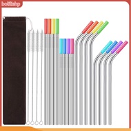 {bolilishp}  Stainless Steel Straw Set Travel-friendly Metal Straw Kit Colorful Metal Straws Set with Silicone Tips and Brush Rust-resistant Dishwasher Safe Drinking Straws 16pcs