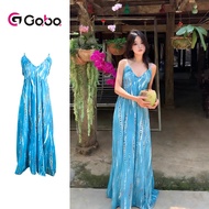 Bohemian-style summer dress for beach vacations Sexy backless slip maxi dress Blue printed dress Boh