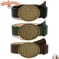 ABEBONGOTF Western Cowboy Belt, PU Leather Retro Carved Buckle Embossed Belt, Fashion Y2K Vintage Pu