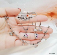satu set perhiasan anak motif hello Kitty berlapis perak silver anti luntur