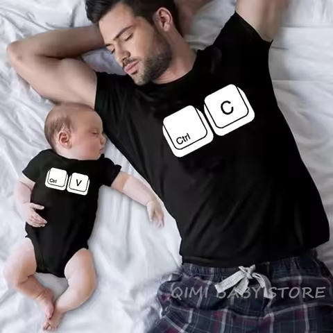 CTRL + C CTRL + V Family T-Shirt Father and Son Daughter Tshirts Matching Oufits Dad Baby Family Loo