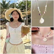 Lovely vintage white seashell beach necklace for women, hot beach necklace 2025