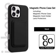 For Magsafe Magnetic Wallet Card Slot Luxury Solid Color Soft Silicone Phone Case For iPhone 16 Pro