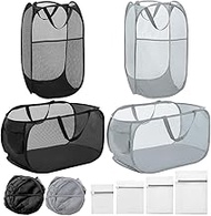 Pack of 4 Foldable Laundry Baskets, 70 L Pop-up Laundry Hamper with 4 Laundry Bags, Side Pocket and 