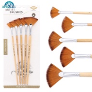 OPENMALL 5Pcs Fan Shaped Nylon Hair Gouache Watercolor Paint Brush Set For School Painting Drawing P