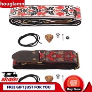 Houglamn Guitar Oblique Cross Strap  Thickened Vintage Floral Pattern Belt with Pick for Electric Ukulele