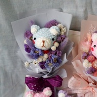 未完待續 | 手工 畢業熊 乾燥花 韓式花束 鉤針娃娃 藍熊款 預購