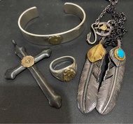 Goros 上金 金繩松石 細角鏈 平打手鐲 點金十字架 金雷鳥戒