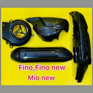 ครอบแคร้ง+กันร้อนท่อ+ใบพัด Fino  Fino new  mio new ชุด 4 ชิ้น เคฟล่าดำ SK