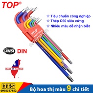 Bộ lục giác hoa thị có lỗ 9 món dài nhiều màu sắc TOP PRO.TOOLS bộ chìa lục giác bông mai có lỗ âm t