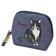【歐米迪斯】日本直購文創 賓士貓/黑白貓藍底零錢包 面紙包 化妝包 萬用包 雜物包