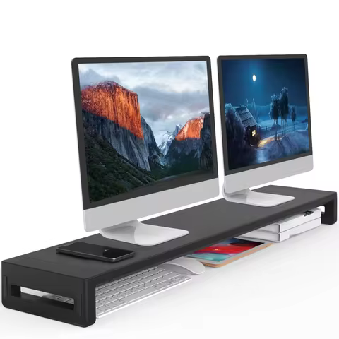 Dual Monitor Stand Riser, Extended Desktop Computer Monitor Support Bracket, for 2 Monitors, with Pr