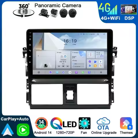 8Core GPS Navigation Android 14 For Toyota Yaris Vios XP150 2013-2020 CarPlay Head Unit 4G SIM WiFi 