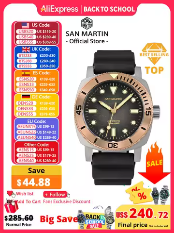 San Martin 42mm Retro Titanium Diver Watch NH35 Automatic Men Mechanical Watches Bronze Bezel Sapphi