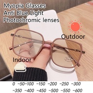 Photochromic Myopia Glasses Negative Ion Glasses Square Frame Unisex Discoloration Glasses Myopia Sp