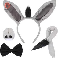 GREAT 4PCS Donkey Costume Set, Funny Tail Nose Donkey Headband,  Animal Bow Tie Cosplay Dress Up Par