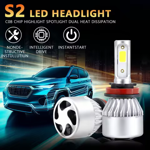 2pcs Car S2 Headlight Bulbs LED H1 H7 H4 9005 9006 Auto 72W 8000LM 6500K No Error Lamp Low High Beam