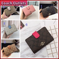 Coach กระเป๋าสตางค์แบบสั้นสำหรับผู้หญิงกระเป๋าสตางค์แฟชั่นขนาดกลางกระเป๋าใส่เหรียญบัตรหลายใบ Spot 53562