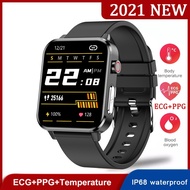 Smartwatch สมาร์ทวอท ECG + PPG สมาร์ทนาฬิกาผู้ชายผู้หญิงฟิตเนส Tracker กีฬานาฬิกาสร้อยข้อมือความดันออกซิเจนอุณหภูมิ Smartwatch Fro Android IosSmartwatch สมาร์ทวอท Blue