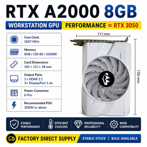 NVIDIA RTX A2000 8GB GDDR6 GPU PCIe 4.0 6pin Graphics Card 4 Display 8K CAD AI Rendering Video Editi