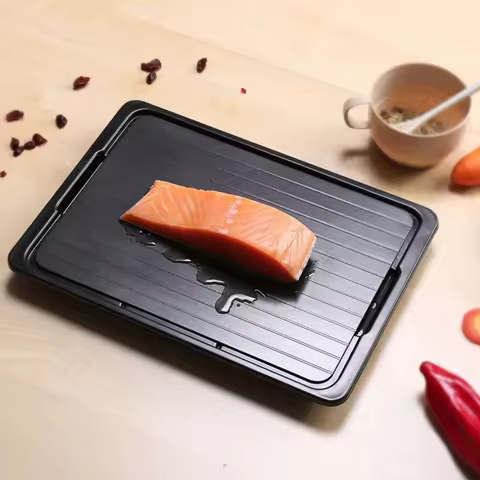 Aluminum Fast Defrosting Tray Black Rectangular Thawing Plate With Water Storage Box Meat Thaw Froze