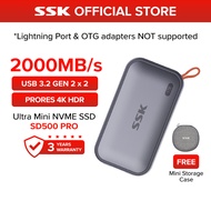 SSK Ultra Portable External SSD Storage USB Type C 3.2 Gen 2x2 (2000Mb/s) SD500 PRO