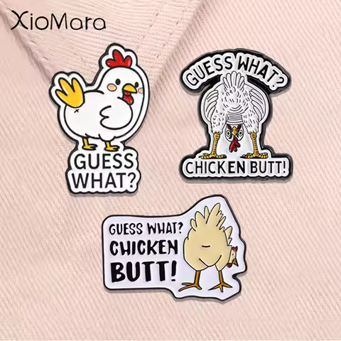 Guess What Chicken Butt Enamel Pins Classic Silly Dad Jokes Cartoon Animal Brooches Lapel Backpack B