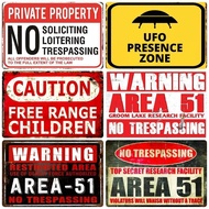Warning Area 51, Vintage Metal Tin Sign, UFO Activity Area, Caution Danger Wall Plaque, Retro Painti