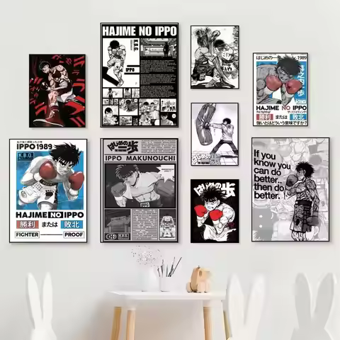 Anime H-Hajime No Ippo boy black classic Posters Fancy Wall Sticker for Living Room Bar Decoration W