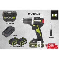 NEW POWERFUL DRILL WORX PROFESSIONAL WU193 20V Cordless Battery Drill With Brushless Motor 80 N.m WI