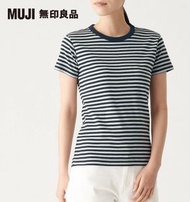 全新MUJI 無印良品女有機棉不易汗染針織圓領橫紋短袖T恤  #排行榜 #muji #無印