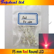 100pcs F5mm led Red color 620-630nm DIP 2pin Round LED Light  1.9-2.1V DC 5000-6000mcd