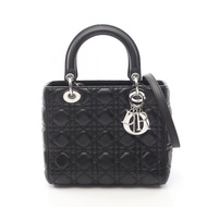 [二手] Dior Lady Dior 手提包，中號，兩用，黑色皮革，Lady Dior Cannage 兩用托特包，中號，女士。