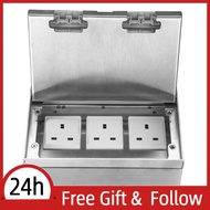 supergoodsales 4000W Floor Socket Box Stainless Steel 3 X Prong Flip Type Concealed Outlet for Offic