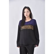 ((L) huckle berry Korean Brand Stitching Black Long-Sleeved Top Second-Hand Clothes