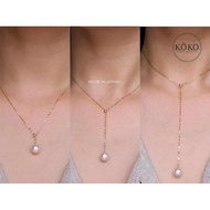 8mm akoya pearl  Y shaped pendant adjustable necklace, Japanese seawater pearl, 18k yellow gold